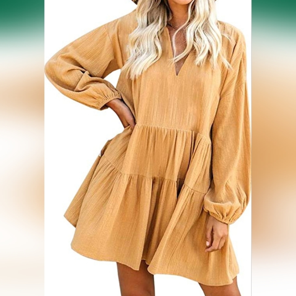 Nwot FANCYINN Cute Shift Tunic Dress Ruffle Swing Babydoll Juniors Mini Ruffle